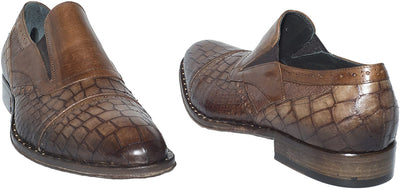 Jo Ghost 4293 Brown Print Leather Slip On Loafers