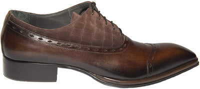 Jo Ghost 2310 Italian Brown Leather & Crocodile Print Suede Lace-up Shoes