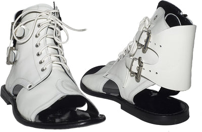 Jo Ghost 1584 M White Patent Leather Roman Style Laces/Zipper Sandals