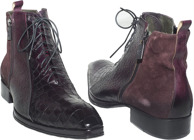Jo Ghost 138 Burgundy Leather/Suede Double Zipper Boots
