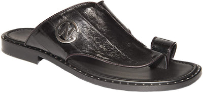 Giampiero Nicola F5045 Black Eel Skin Slip On Push In Toe Sandals