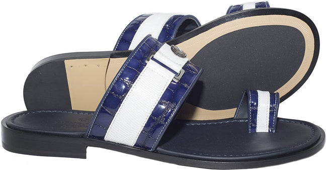 Giampiero Nicola 5399 Blue/White Lizard Leather Push In Toe Sandals