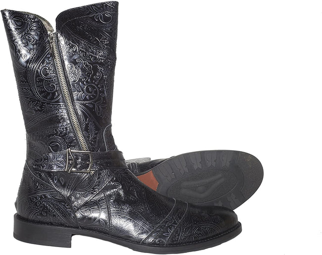Carlo Ventura 2823 Black Decorative Leather High Rise Boots