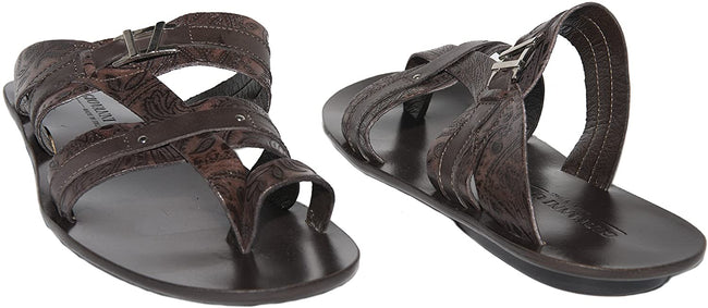 Giovanni Conti 906 Brown Leather Pattern Print Push In Toe Sandals