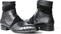 Jo Ghost 3837 Italian Black Combo Croc Print Leather And Suede Boots With Zip