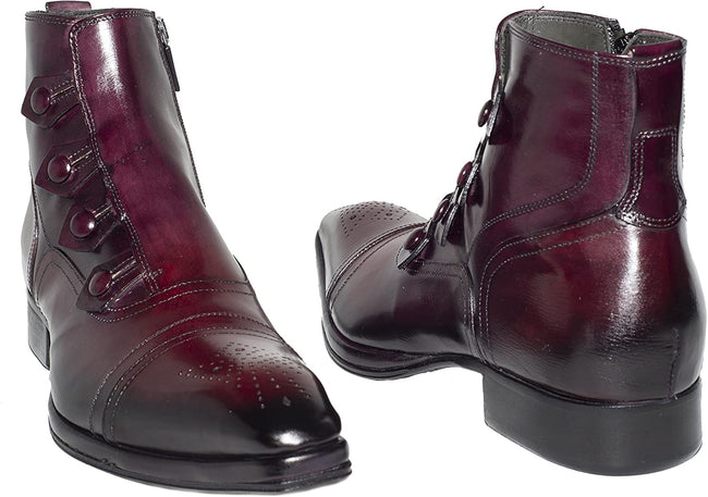 Jo Ghost 802 Bordo Leather Buttoned Zip Up Boots