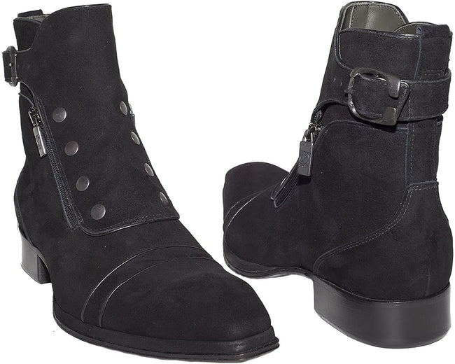 Jo Ghost 804 Black Suede Studded Double Zipper Strap Boots