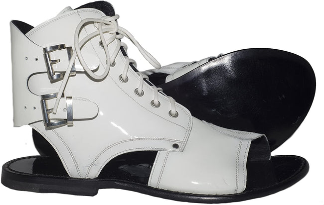 Jo Ghost 1584 M White Patent Leather Roman Style Laces/Zipper Sandals