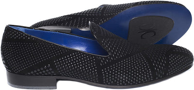 Giovanni Conti 3405-13 Black Suede Pattern Leather Slip On Loafers
