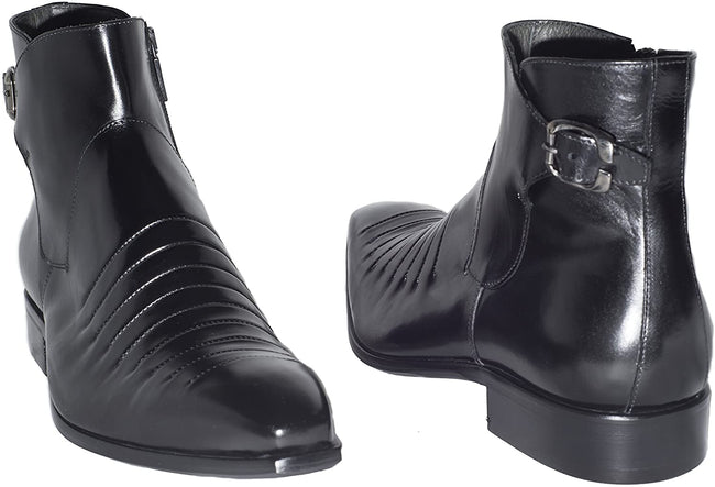 Jo Ghost 852 Black Leather Buckle Zip Up Boots