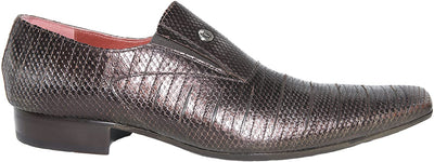 Jo Ghost 3604 Metal Brown Leather Slip On Loafers