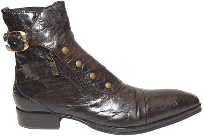 Jo Ghost 804 Brown Leather Buttoned Buckle Double Zipper Boots