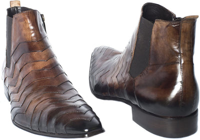 Jo Ghost 3319M Brown Leather Elastic Trim Ankle Zip Up Boots
