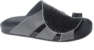 Giampiero Nicola 5297 Black/Gray Leather Lizard Trim Push in Toe Sandals