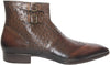 Jo Ghost 1627 Brown Ostrich Print Leather Double Buckle Boots