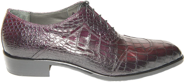 Jo Ghost 2316 Italian Men Burgundy Crocodile Print Leather Lace Up Shoes