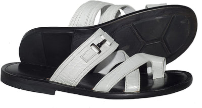 Rossi RS805 White Leather Buckle Decor Push In Toe Sandals