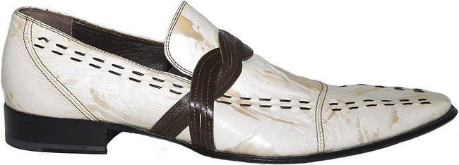 Roberto Guerrini 3330 White Brown Leather Slip On Loafers