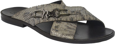 Roberto Guerrini S 501 Gray Snake Print Criss Cross Leather Sandals