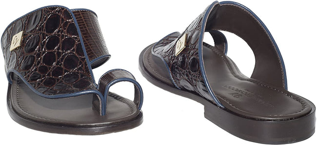 Giampieronicola 5045 Brown Leather Blue Trim Push In Toe Sandals