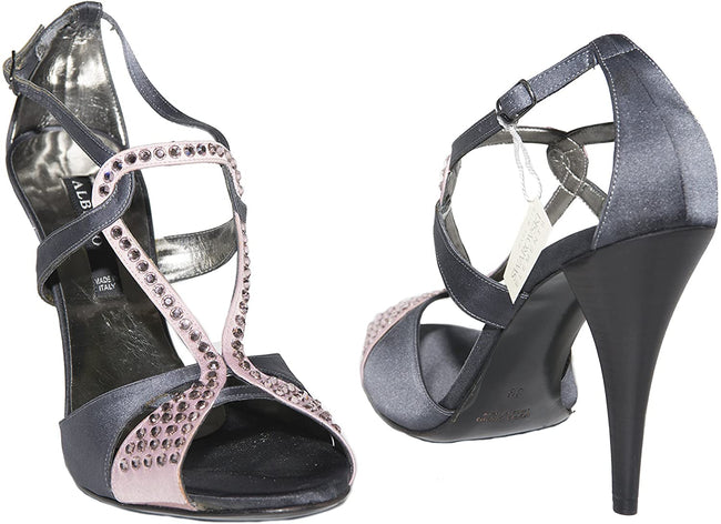 Albano 8611 Italian Womens Antracit/Pink Sandals with Swarovski Element, 4" Heel