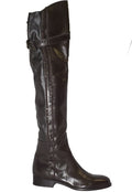 Le Pepe525116 Italian Brown Leather Over The Knee Boots with Zipper, Buckled Belt,Design