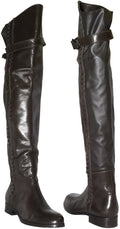 Le Pepe525116 Italian Brown Leather Over The Knee Boots with Zipper, Buckled Belt,Design