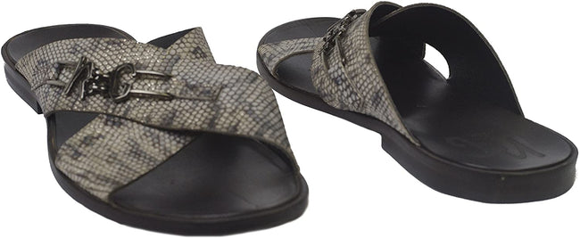 Roberto Guerrini S 501 Gray Snake Print Criss Cross Leather Sandals