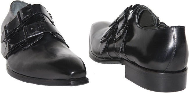 Jo Ghost 880 Black Leather Quadruple Buckle Loafers