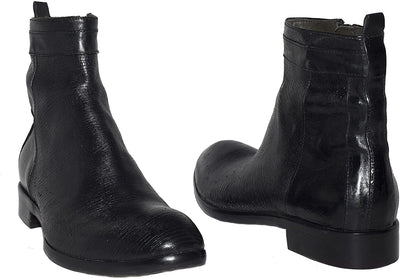 Jo Ghost 637 Black Laser Print Leather Zip Up Boots