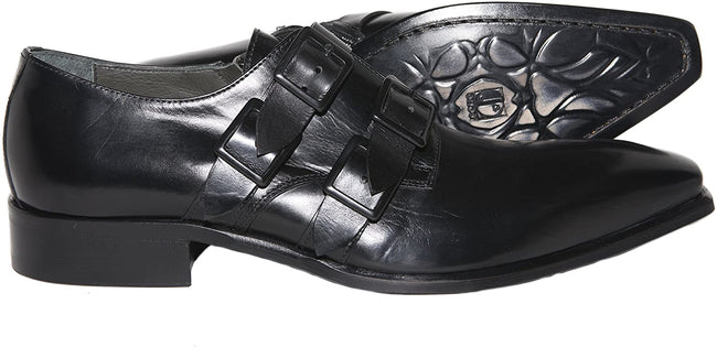 Jo Ghost 880 Black Leather Quadruple Buckle Loafers