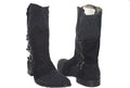 Carlo Ventura 2821 Black Suede Leather Triple Buckle High Rise Boots