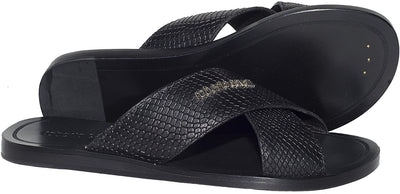 ROBERTO CAVALLI 5489 Black Criss Cross Print Leather Logo Sandals