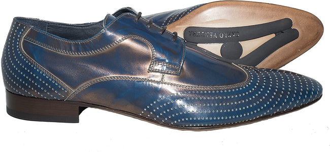 Carlo Ventura 2337 Metallic Blue Leather Lace Up Shoes
