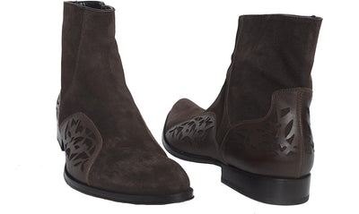 Jo Ghost 3550M Brown Suede Leather Pattern Trim Boots