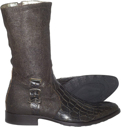 Carlo Ventura 2820 Brown Leather Crocodile Trim High Rise Boots