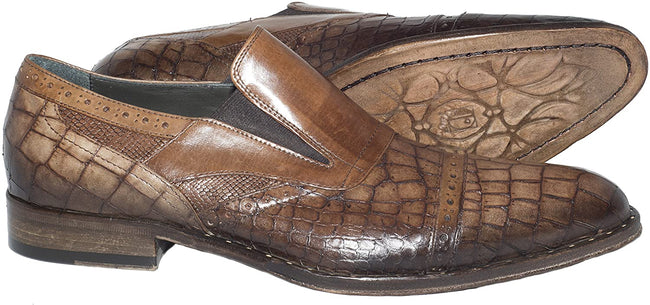 Jo Ghost 4293 Brown Print Leather Slip On Loafers