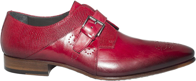 Jo Ghost 1156 Red Leather Lizard Trim Buckle Loafers