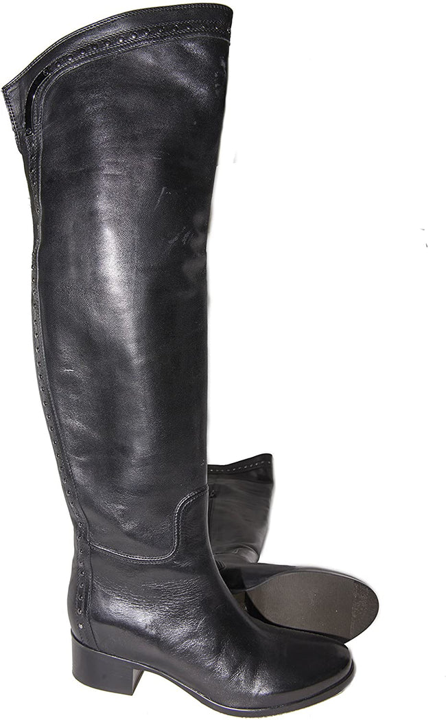 Le Pepe 166471 Italian Womens Black Leather Over The Knee Boots with Studs