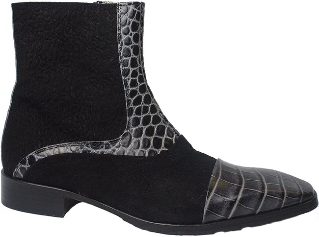 Carlo Ventura 2832 Black Ankle Suede Crocodile Trim Boots
