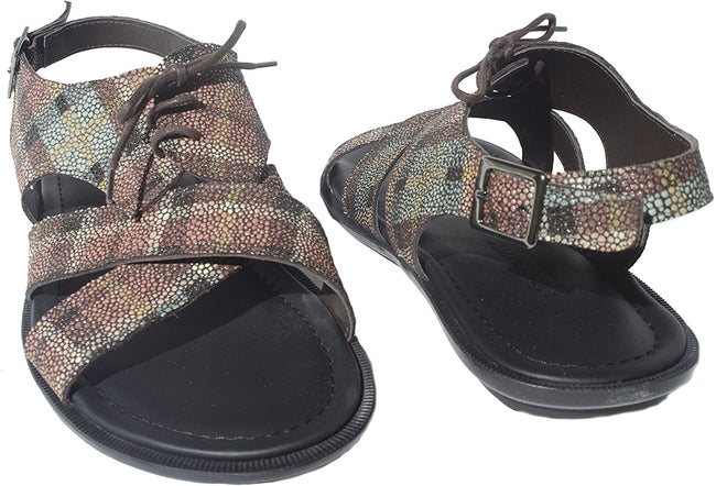 Giovanni Conti 680-01 Brown/Multi-Color Leather Back Strap Sandals