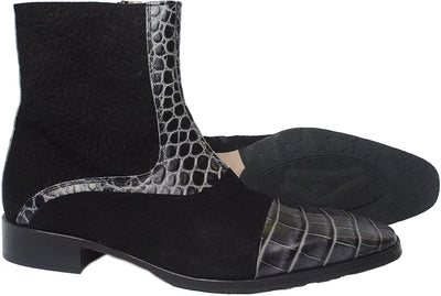 Carlo Ventura 2832 Black Ankle Suede Crocodile Trim Boots