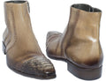 Jo Ghost 559 M Beige Leather Python Tip Trim Zip Up Boots