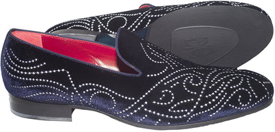 Giovanni Conti 3405-10 Navy Blue Velour Design Pattern Loafers