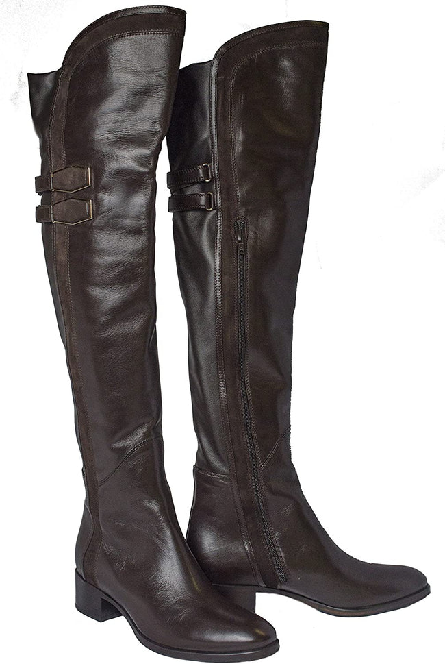 Le Pepe A228467 Italian Womens Brown Leather with Suede Trimming Over The Knee Boots
