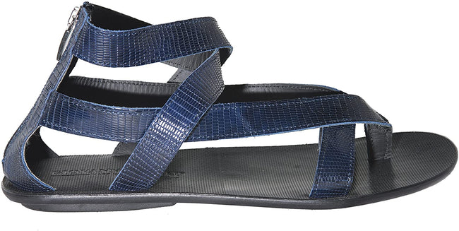 Giovanni Conti 234 Navy Blue Pattern Leather Thong Back Zipper Sandals