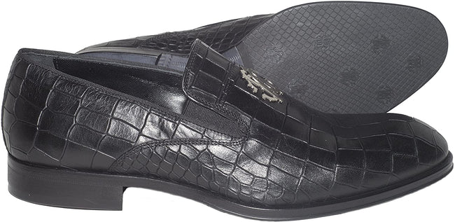 ROBERTO CAVALLI 6245 Italian Mens Black Print Leather Loafers with Logo RC