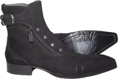 Jo Ghost 804 Black Suede Studded Double Zipper Strap Boots