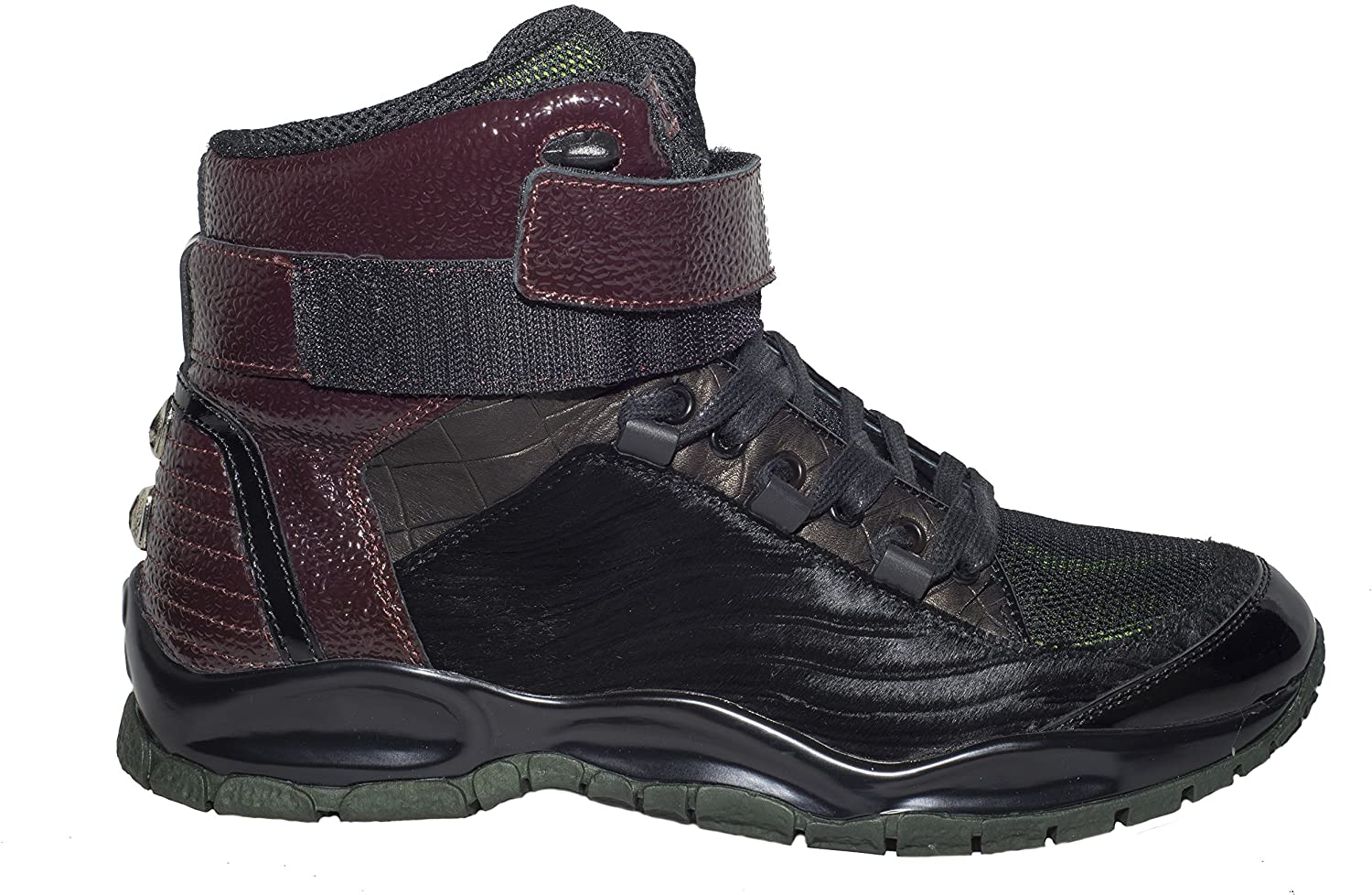 イタリア製 roberto cavalli レース 40 ROBERTO CAVALLI 4187 Black Bordo Leather Multi Pattern High Top