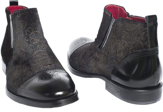Giovanni Conti 3741-02 Black Pattern Suede/Leather Ankle Zip Up Boots